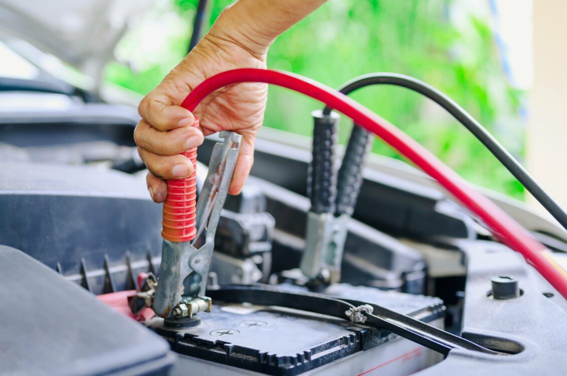 Jumper Cables on Car Battery