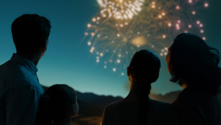 A family watching fireworks.